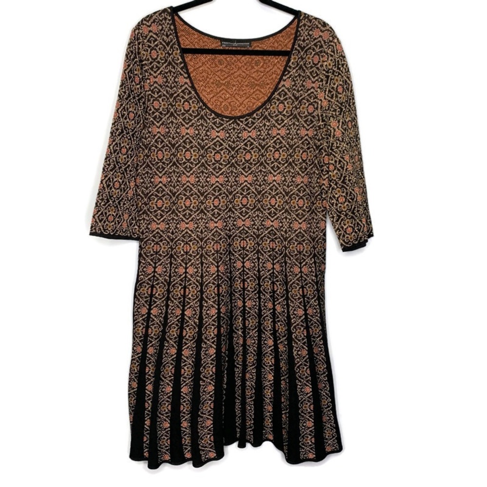 Peruvian Connection Scoop Neck Fit & Flare Pima Cotton Gold Sweater Dress XL